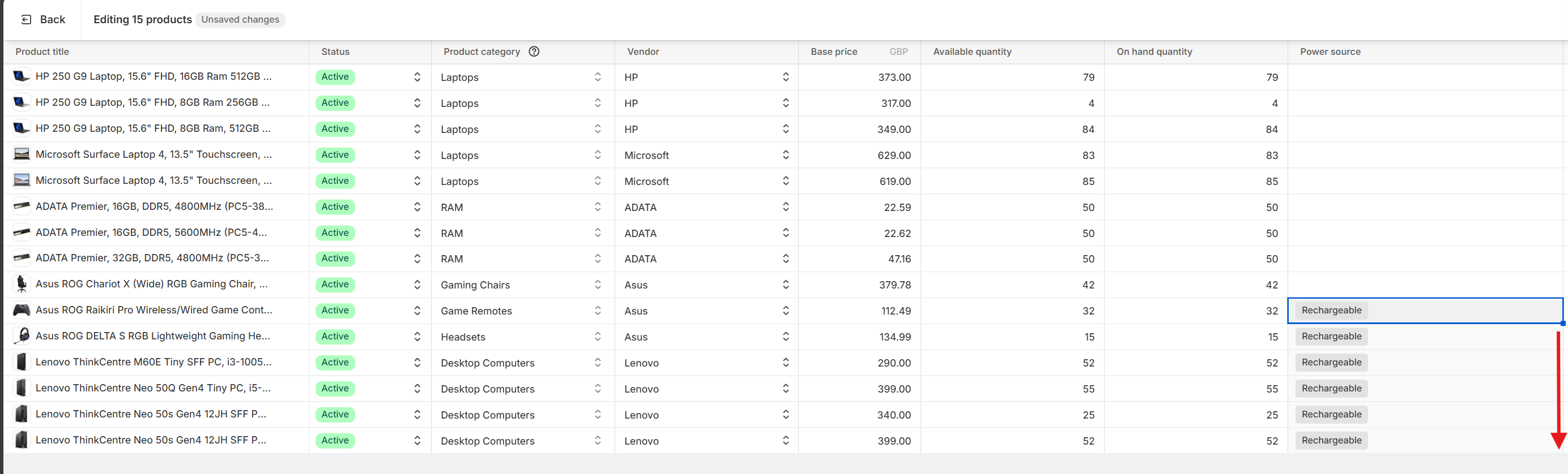 Editing multiple products at once with Shopify bulk editor